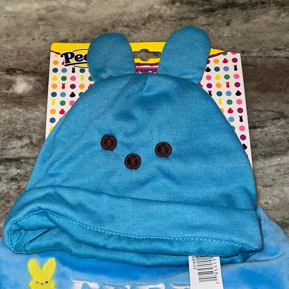 PEEPS Baby Bunny Rabbit Blue Set Includes Baby Hat, Bib, Booties & Teether NEW